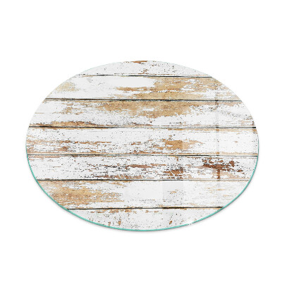 Plaque verre ronde sous poêle planche en bois rouillée