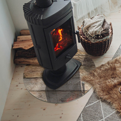 Plaque de sol ronde en verre cheminée Grain de bois dans un style naturel
