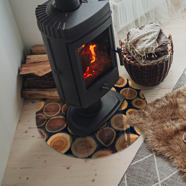 Plaque de sol ronde en verre cheminée Boîte à cadre en bois