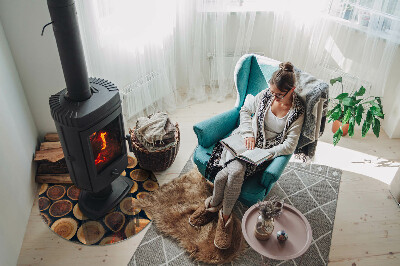 Plaque de sol ronde en verre cheminée Boîte à cadre en bois