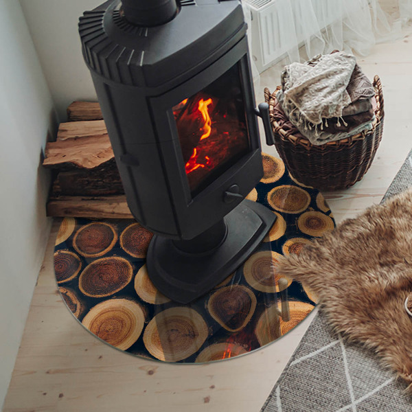 Plaque de sol ronde en verre cheminée Boîte à cadre en bois