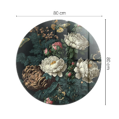 Plaque ronde en verre pour poêle Motif floral avec des papillons