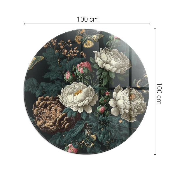 Plaque ronde en verre pour poêle Motif floral avec des papillons