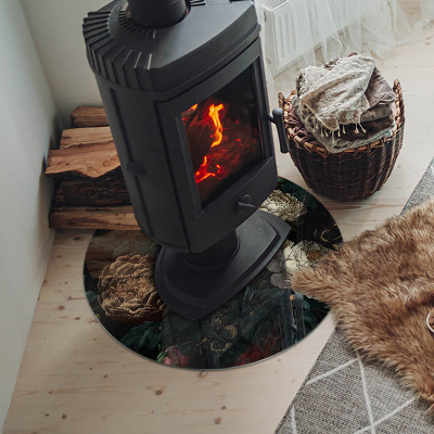 Plaque ronde en verre pour poêle Motif floral avec des papillons