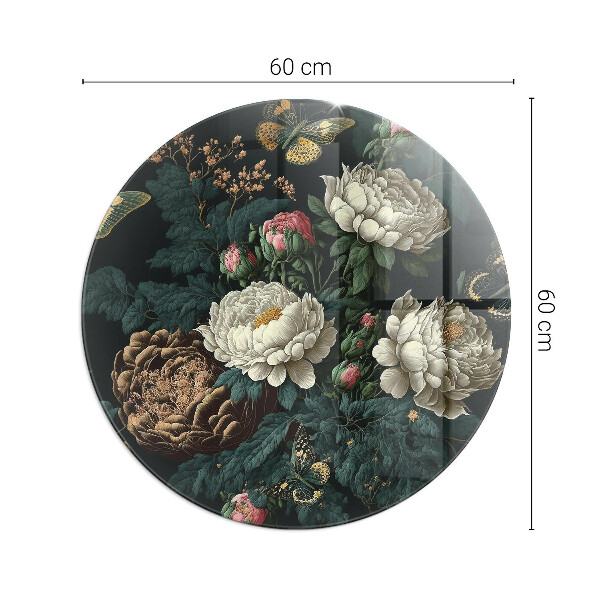 Plaque ronde en verre pour poêle Motif floral avec des papillons
