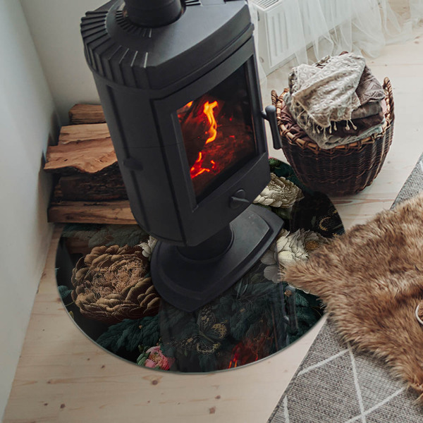 Plaque ronde en verre pour poêle Motif floral avec des papillons