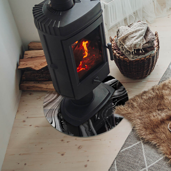 Plaque verre ronde sous poêle Motifs abstraits ondulés et linéaires