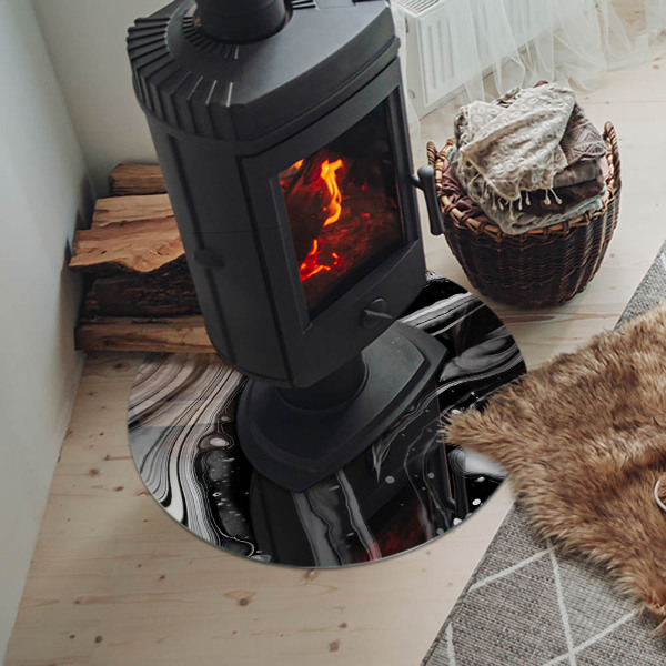Plaque verre ronde sous poêle Motifs abstraits ondulés et linéaires
