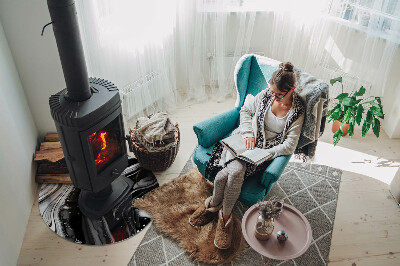 Plaque verre ronde sous poêle Motifs abstraits ondulés et linéaires