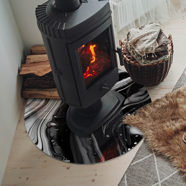 Plaque verre ronde sous poêle Motifs abstraits ondulés et linéaires