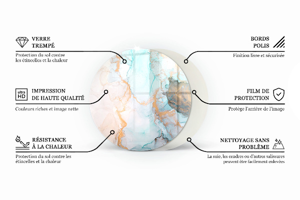 Plaque ronde en verre pour poêle Feuilles élégantes dans la structure