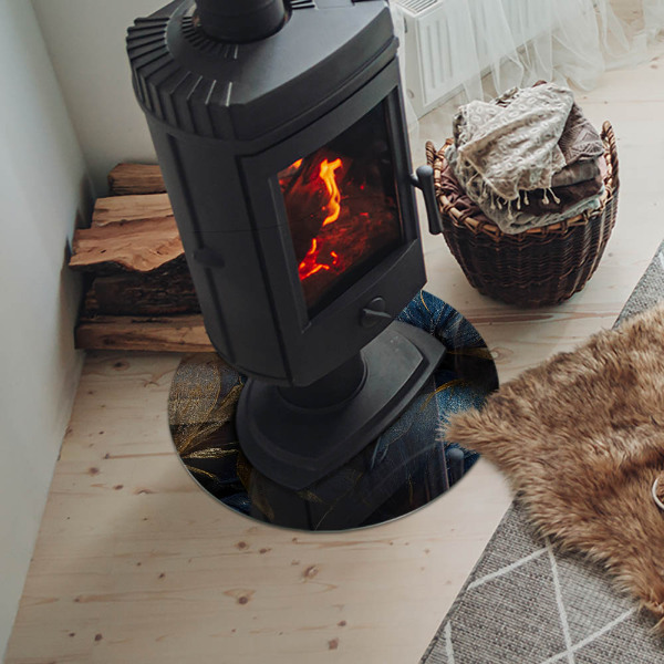 Plaque ronde en verre pour poêle Feuilles élégantes dans la structure