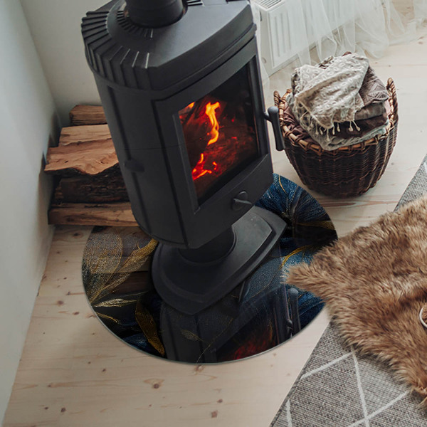 Plaque ronde en verre pour poêle Feuilles élégantes dans la structure