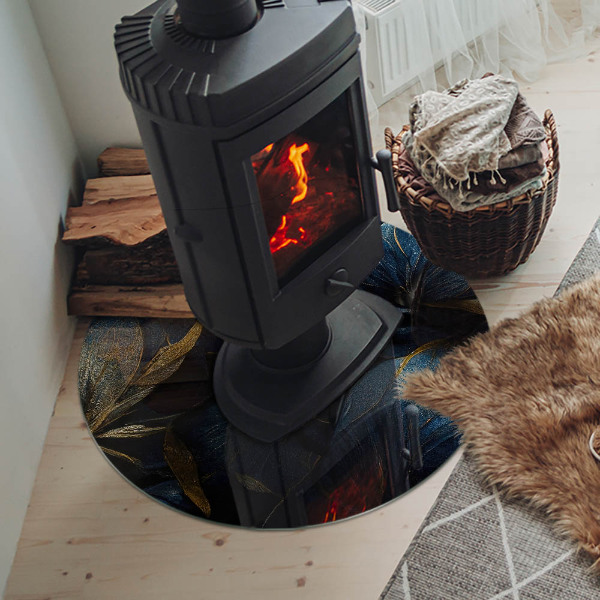Plaque ronde en verre pour poêle Feuilles élégantes dans la structure