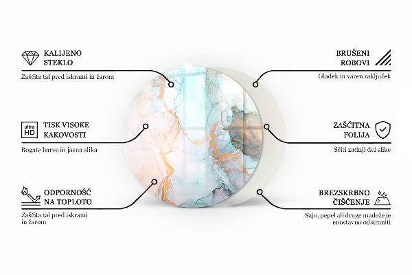 Plaque verre ronde sous poêle motif abstrait fluide