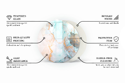Plaque verre ronde sous poêle motif abstrait fluide