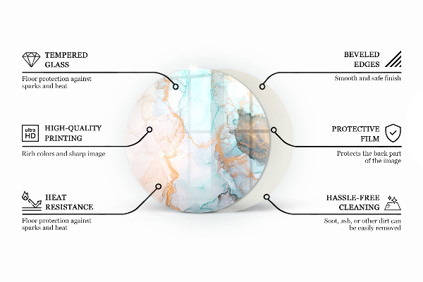 Plaque ronde en verre pour poêle Style pierre en version naturelle