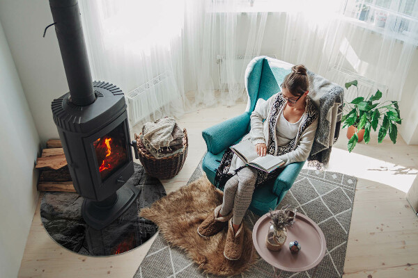 Plaque ronde en verre pour poêle Style pierre en version naturelle