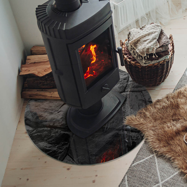 Plaque ronde en verre pour poêle Style pierre en version naturelle