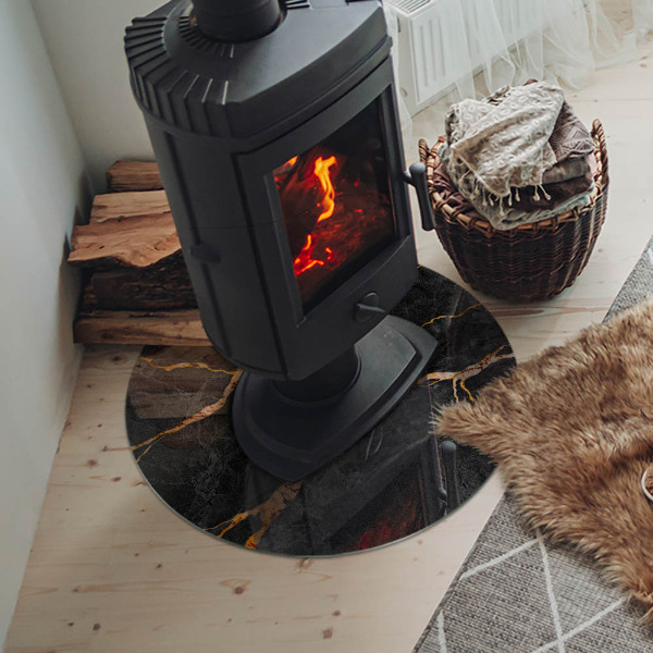 Plaque verre ronde sous poêle Style marbre avec veinage délicat