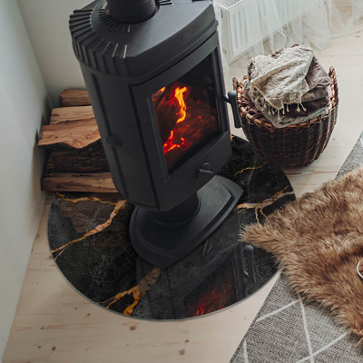 Plaque verre ronde sous poêle Style marbre avec veinage délicat