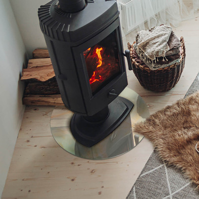 Plaque ronde en verre pour poêle motif abstrait en marbre