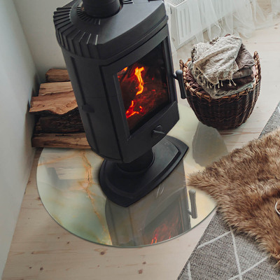 Plaque ronde en verre pour poêle motif abstrait en marbre