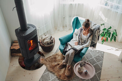 Plaque verre ronde sous poêle Détails floraux en pleine floraison