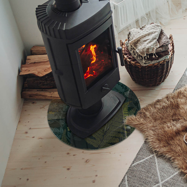 Plaque de sol ronde en verre cheminée Motifs végétaux avec des papillons