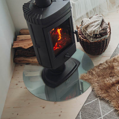 Plaque verre ronde sous poêle Motif marbré aux tons subtils