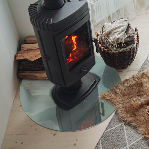 Plaque verre ronde sous poêle Motif marbré aux tons subtils