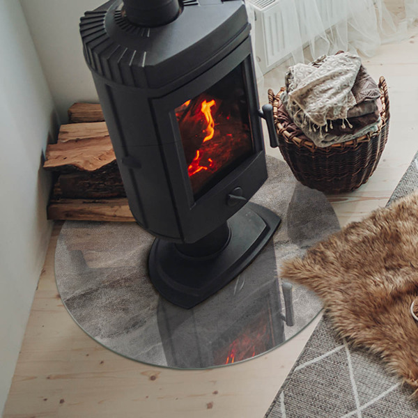 Plaque verre ronde sous poêle Motif inspiré de la pierre