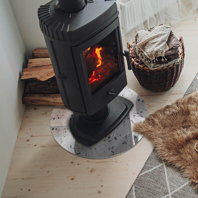 Plaque verre ronde sous poêle Motif pierre avec de petits accents