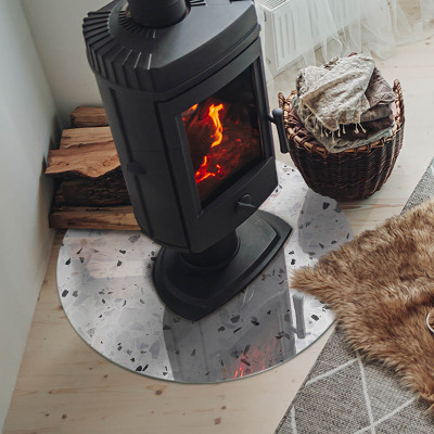 Plaque verre ronde sous poêle Motif pierre avec de petits accents