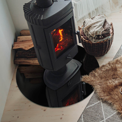 Plaque verre ronde sous poêle Couleur noire