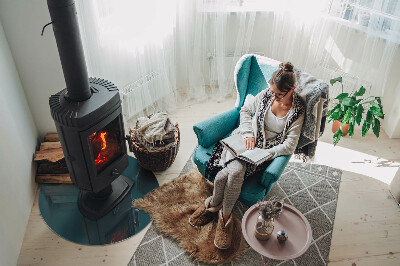 Plaque de sol ronde en verre cheminée Couleur de la mer