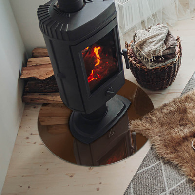 Plaque verre ronde sous poêle Couleur marron