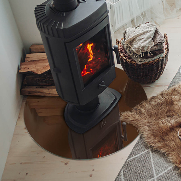 Plaque verre ronde sous poêle Couleur marron