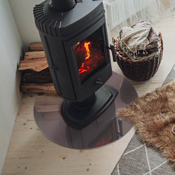 Plaque verre ronde sous poêle Couleur beige