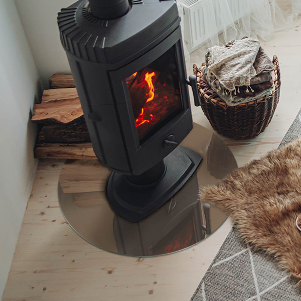 Plaque de sol ronde en verre cheminée Couleur marron