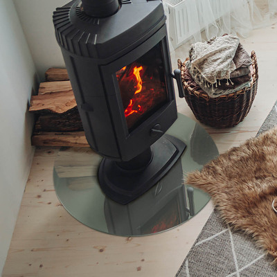 Plaque ronde en verre pour poêle couleur gris-vert