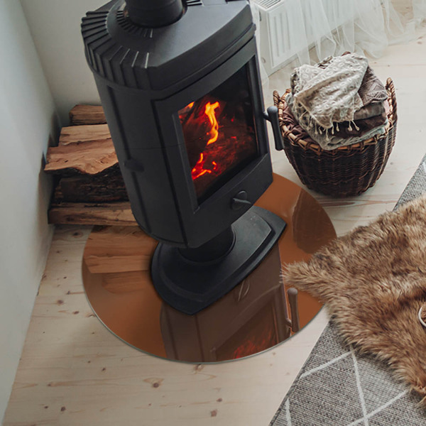 Plaque verre ronde sous poêle Couleur marron