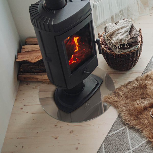 Plaque ronde en verre pour poêle Couleur marron