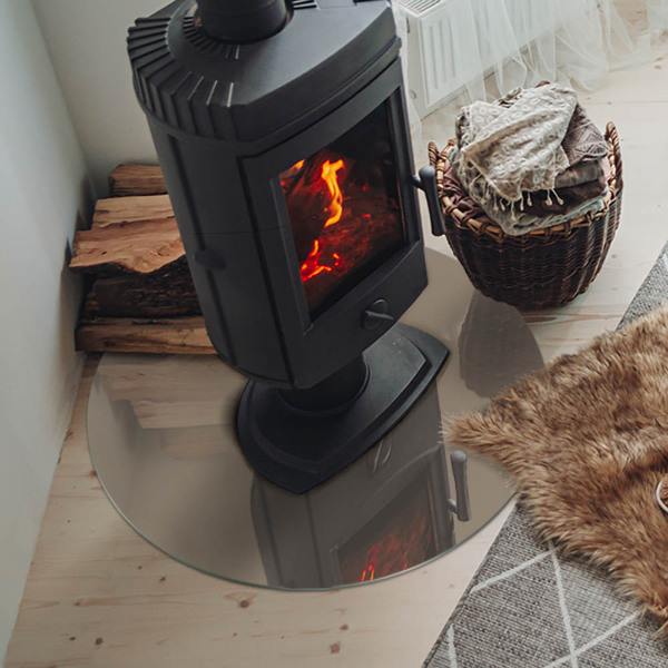 Plaque ronde en verre pour poêle Couleur marron