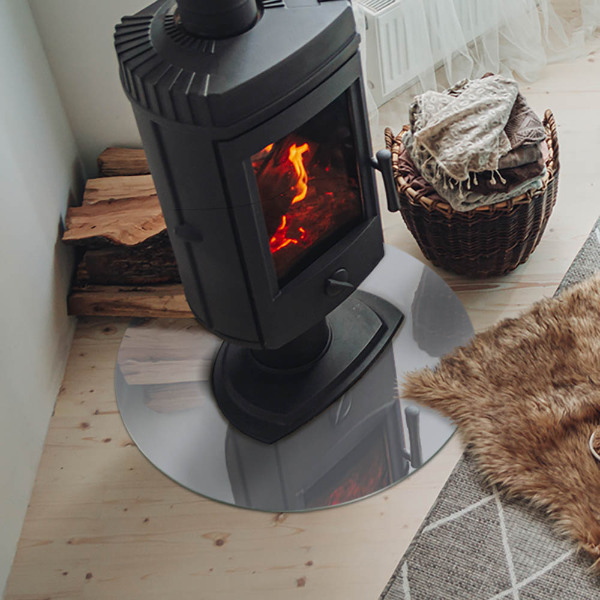 Plaque verre ronde sous poêle Couleur grise