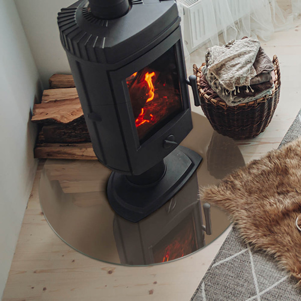 Plaque de sol ronde en verre cheminée Couleur marron