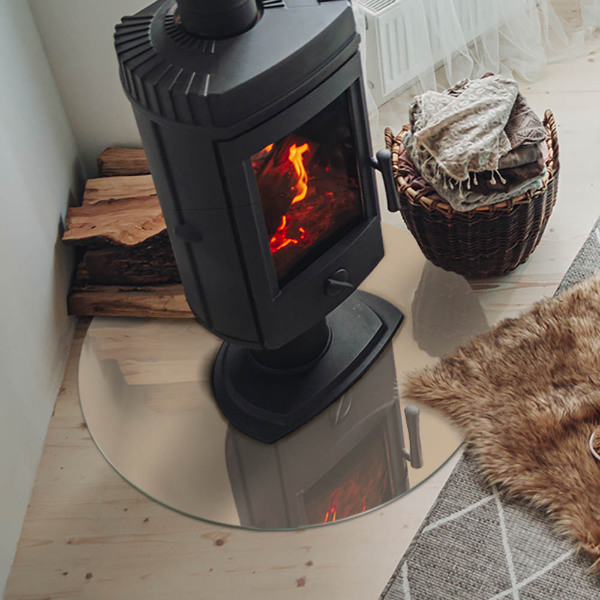 Plaque de sol ronde en verre cheminée Couleur beige