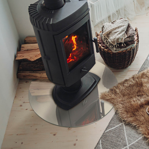 Plaque ronde en verre pour poêle Couleur beige