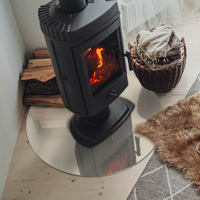 Plaque ronde en verre pour poêle Couleur beige