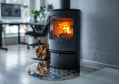 Plaque demi-ovale en verre pour poêle Motifs en céramique en arrière-plan